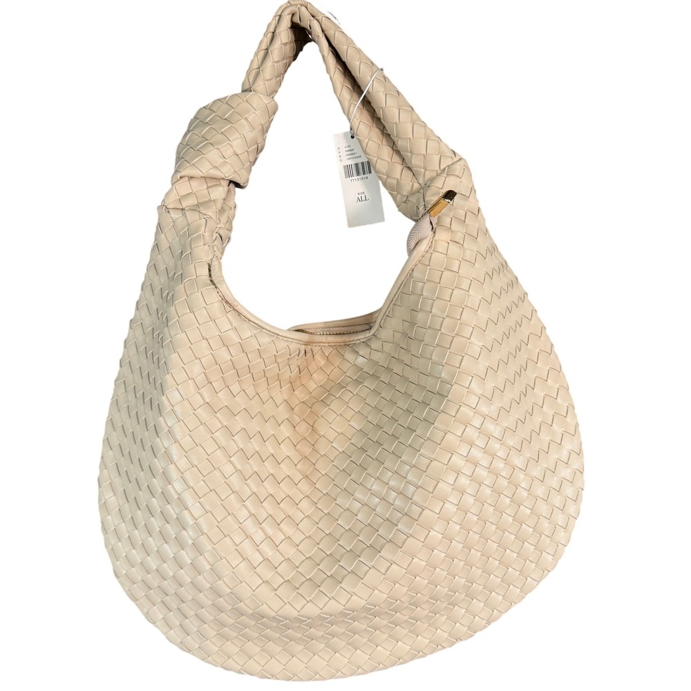 NWT Melie Bianco Brigitte Woven Hobo Anthropologie Ivory Vegan Leather Knotted